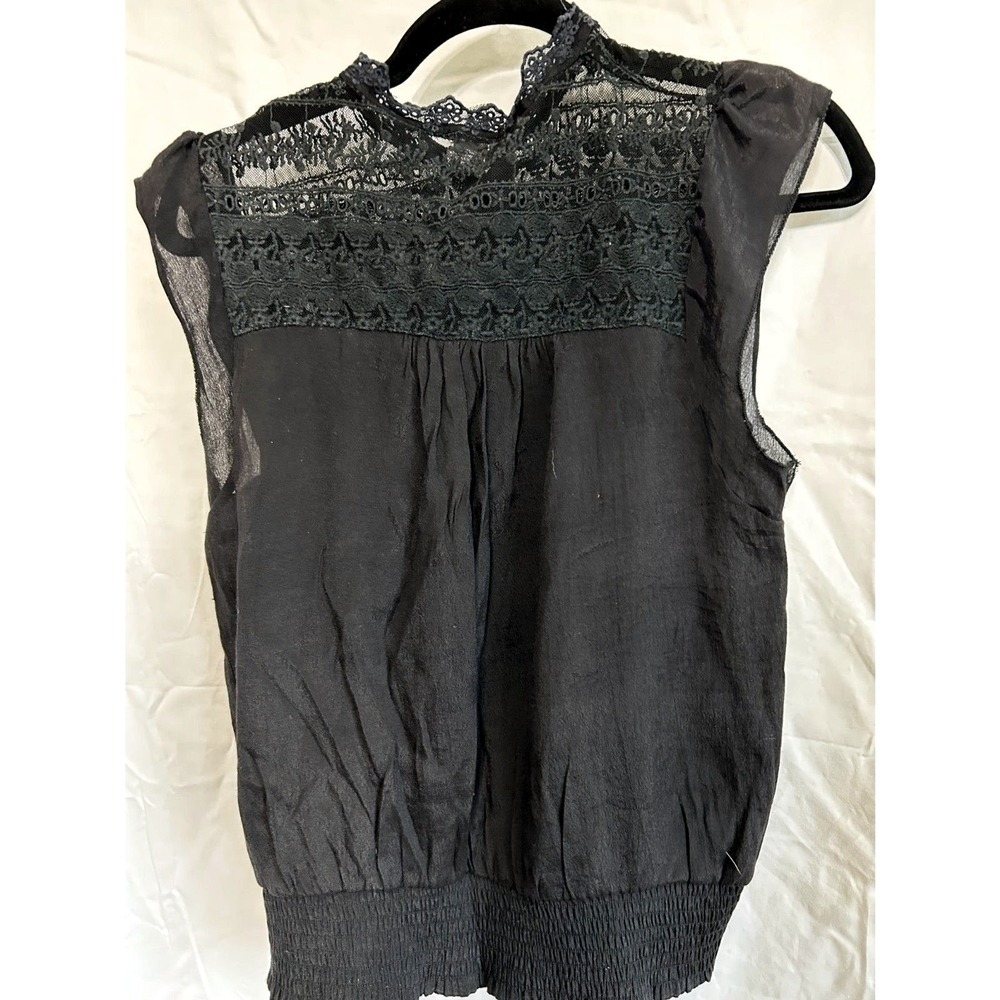Isabella Rodriguez M Black Lace Sheer Romantic Goth Victorian Dark Academia Top - Picture 3 of 4